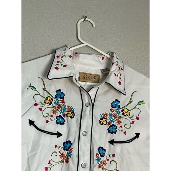 Scully Ivory  Floral Embroidered Cowgirl Western Pearl Snap XXL 2x - Picture 5 of 5